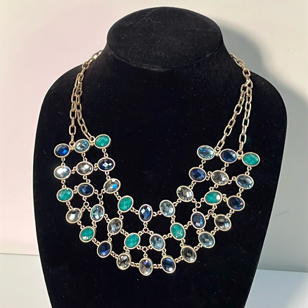 ST THOMAS NWT Tropical Party Resort  Facetted Ocean Blue/Mint Stone Bib Necklace